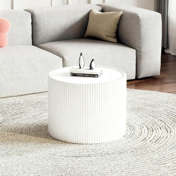 SSLine Round Drum Coffee Table Modern Sintered Stone Top Side End Table in - Image 3