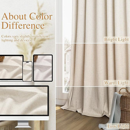 100% Blackout Linen Curtains for Bedroom 90 inches Long, Thermal Insulated Room - Image 7