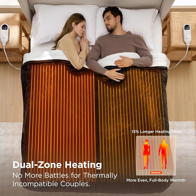 Bedsure Heated Blanket King Size, Dual Control Electric Blanket, 6 Heat/6 Timer - Image 3