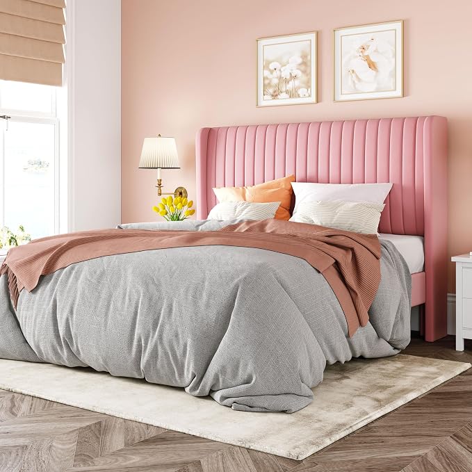 Allewie Full Size Velvet Bed Frame/Vertical Channel Tufted Wingback by Allewie