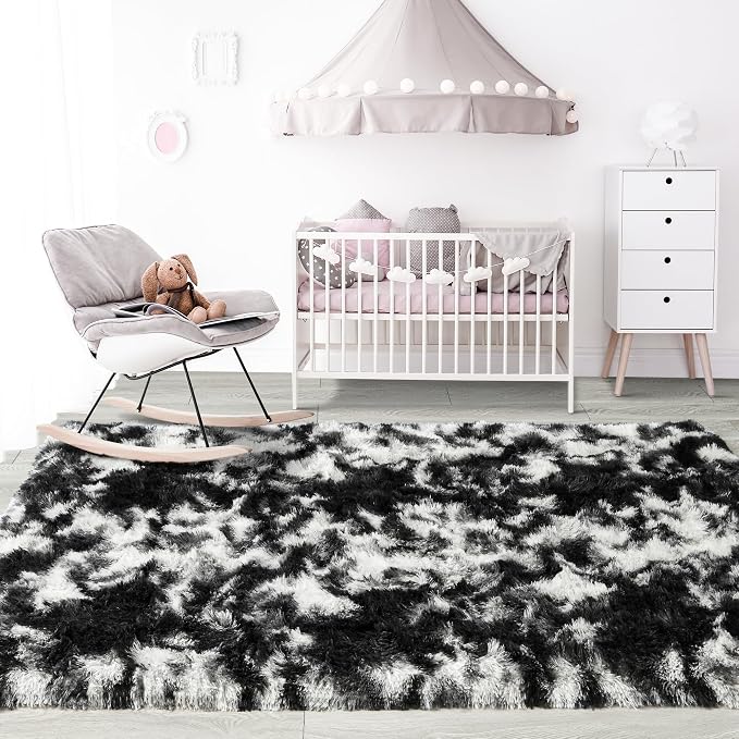 3x5 Tie-Dyed Black and White Fluffy Area Rug Non-Slip - Image 6