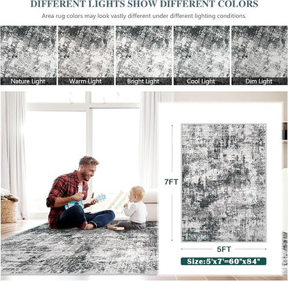 5x7 Area Rugs Washable Rug: Abstract Neutral Rugs Modern Non Slip Area Rug - Image 7