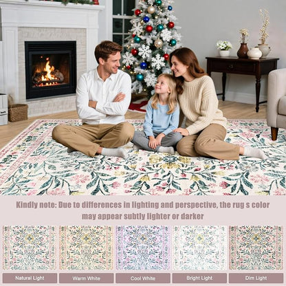 PLHXFR 2.6x14 Washable Runner Rug：Floral Indoor Kitchen Carpet Pink Green | - Image 9