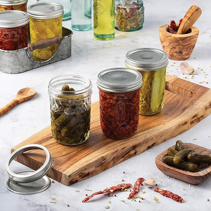 Paksh Novelty Mason Jars 16 oz - 6-Pack Quilted Wide Mouth Glass Jars with Lid & Seal Bands - Airtight Container for Pickling, Canning, Candles, Home Decor, Overnight Oats, Fruit Preserves