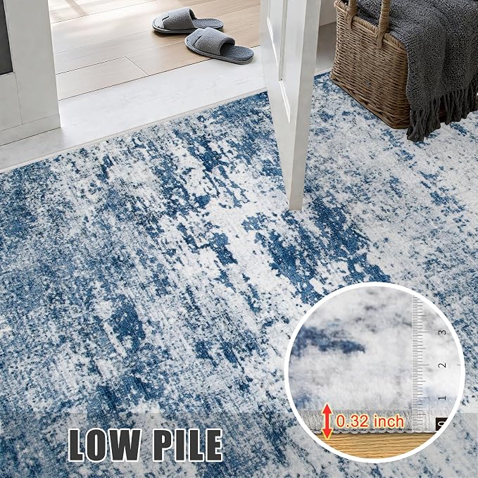 3x10 Washable Runner Rug：Modern Abstract Kitchen Soft Carpet Blue | - Image 7