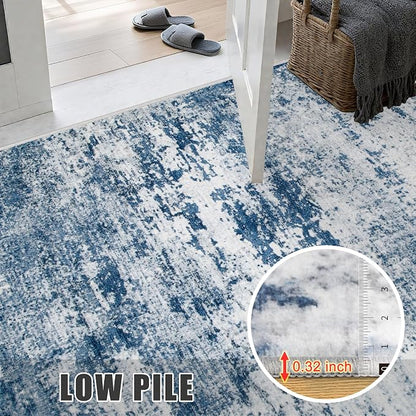 3x10 Washable Runner Rug：Modern Abstract Kitchen Soft Carpet Blue | - Image 7