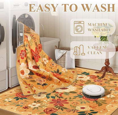 DUKINO 2x10 Runner Rug, Floral Washable Kitchen Runner Rug Non Slip, Low Pile - Image 7