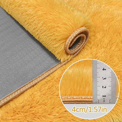 Beige Yellow Runner Rug for Bedroom 2x5ft Fluffy Area Rug Bedside Runner - Image 5
