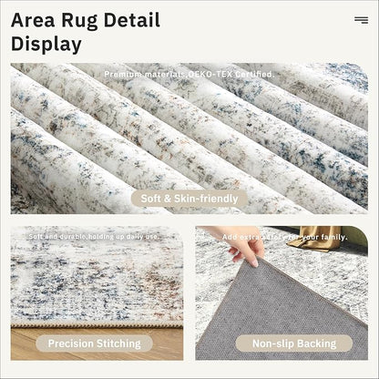 Soalmost Washable Runner Rug 2'6"x8' Kitchen Hallway Runners Blue/Ivory | Soft - Image 6