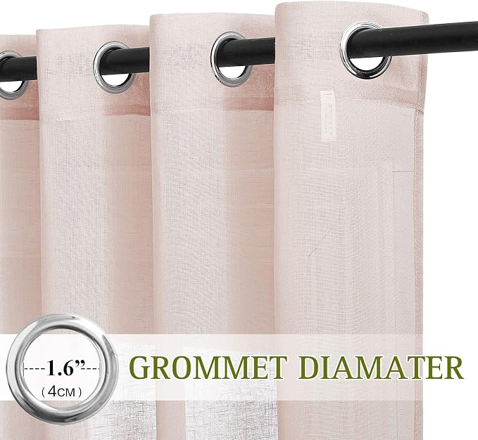 NICETOWN Pink Curtains Linen Sheer Textured, Grommet Semi Sheer Linen Weave - Image 2