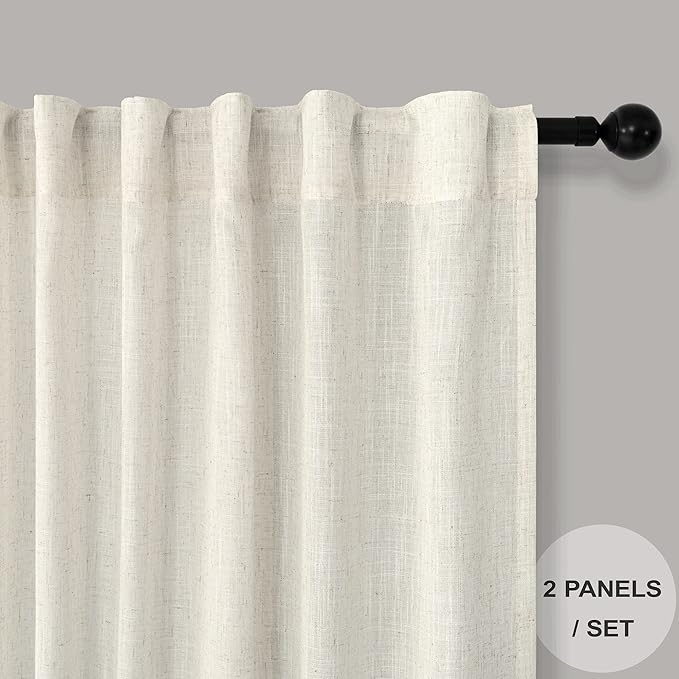 Cream Curtains 72 Inch Length for Bedroom Pair Set 2 Panels Back Tab Loop Rod - Image 2