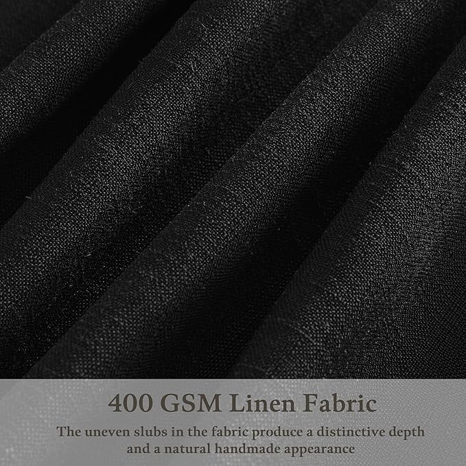 Black Pleated Linen Blend Semi Sheer Rustic Kitchen Curtains 63 Inch Long | - Image 3