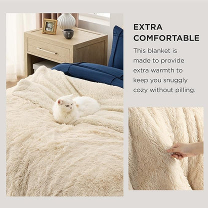 Bedsure GentleSoft Fluffy Beige Blankets Queen Size - Image 3