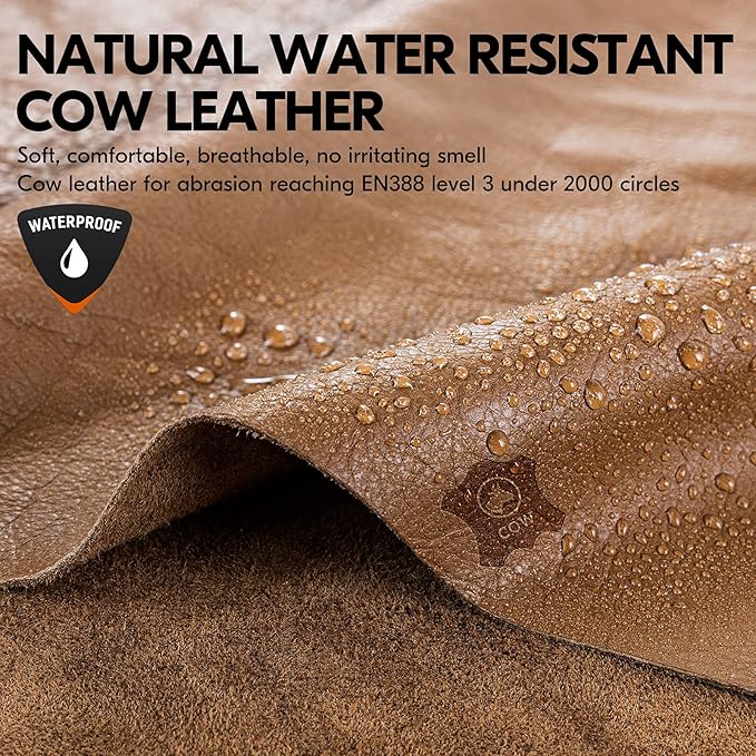 Vgo... 1-Pair Unlined Safety Cow Grain Leather Work Gloves Men, Rigger Gloves, Builder Gloves, Water Resistant, Palm Patched (Size XL, Brown, CA9597WP)