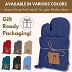 Native Fab 4 Piece Set - 2 Oven Mitts & 2 Potholders, Heat Resistant, 100% Cotton, Quilted Design, Non-Slip Grip, Machine Washable, Ideal for Baking, Cooking, BBQ, Kitchen Protection - Ink Blue