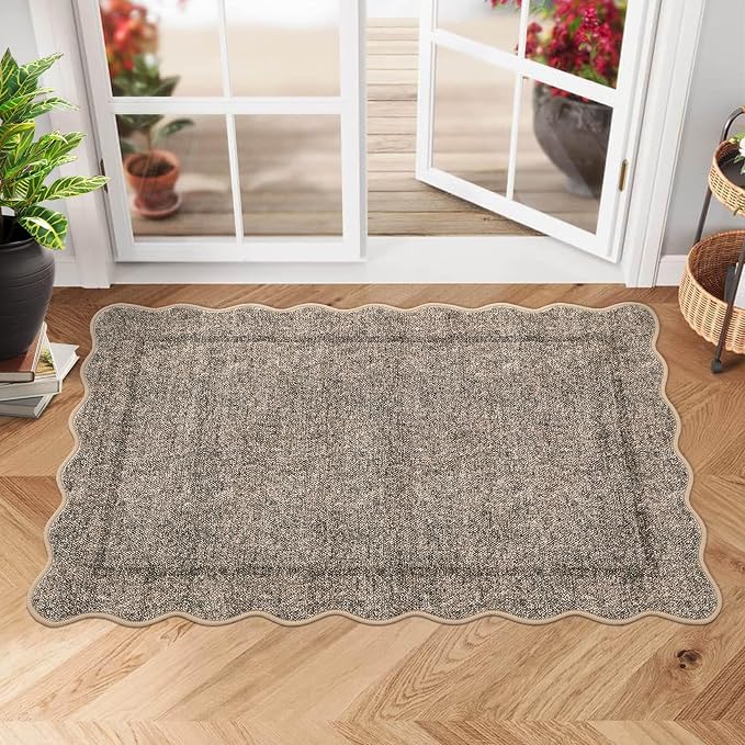 GarveeHome 2x3 Rug Washable Scalloped Non Slip Indoor Door Mat, Taupe | Rugs by GarveeHome