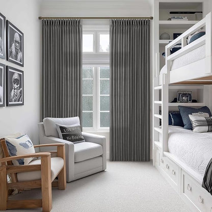Dark Grey Pinch Pleat Linen Light Filtering Privacy Curtains 108 Inch Long | - Image 7