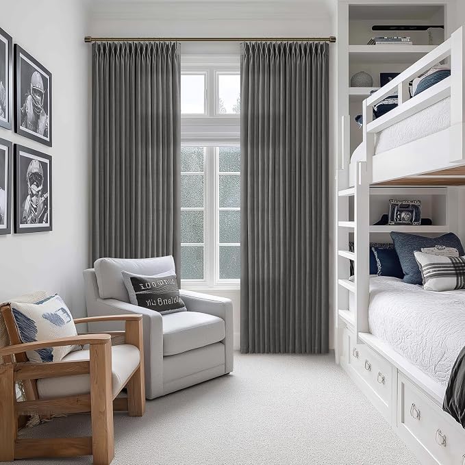Pinch Pleat Modern Charcoal Grey Semi Sheer Thick Linen Curtains 50Wx80L | - Image 8