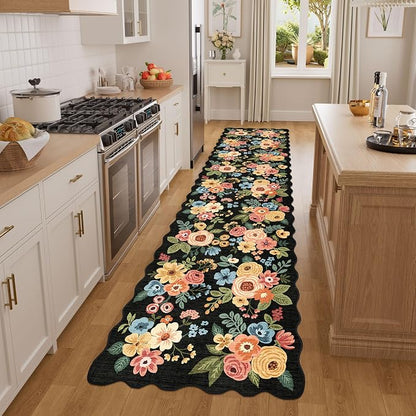 DUKINO 2x8 Washable Runner Rug, Floral Non Slip Kitchen Runner Rug, Soft Throw by DUKINO