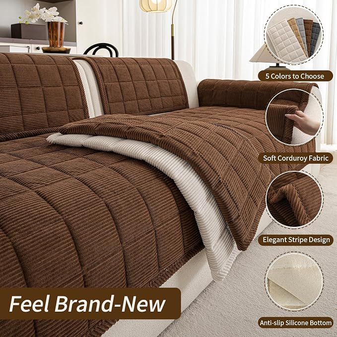 Velvet Couch Covers for Sectional Sofa Washable, Non-Slip L Shaped Sectional - Image 4
