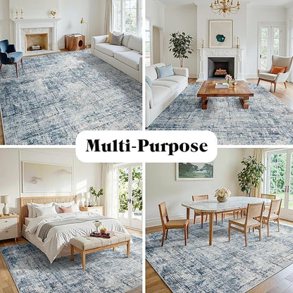 8x10 Washable Area Rug for Living Room Bedroom: Non-Slip Modern Blue Gold | - Image 3