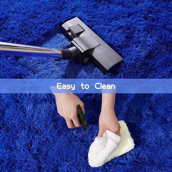 Pionblank Fluffy Runner Rugs for Bedroom 2x6, Royal Blue | Modern Shaggy Area - Image 4