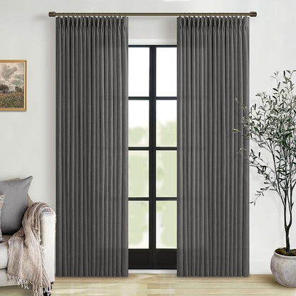 Pinch Pleat Flax Linen Semi Sheer Memory Shape Curtains Charcoal Grey 50x84 | by Twodrapes