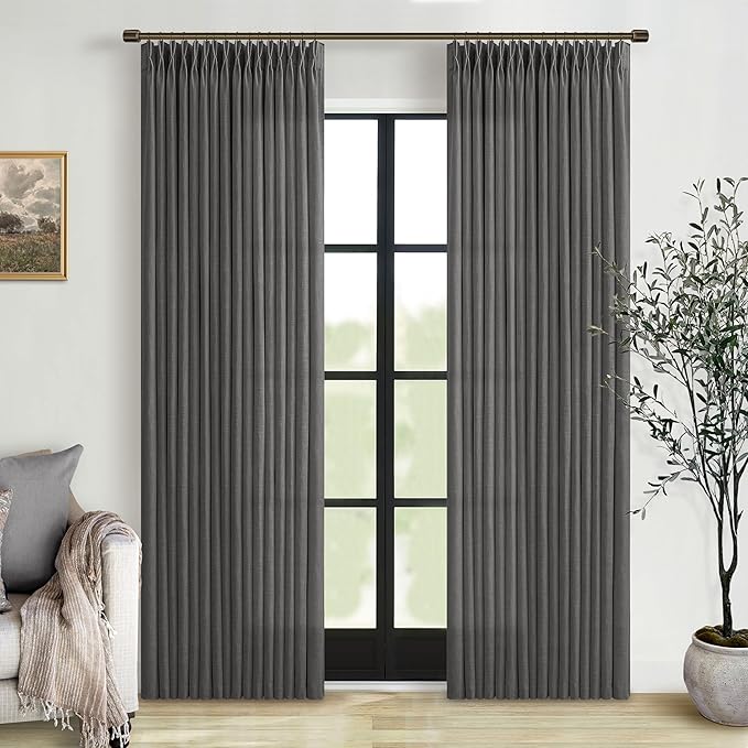 Dark Grey Pinch Pleated Linen Semi Sheer Curtains by Twodrapes