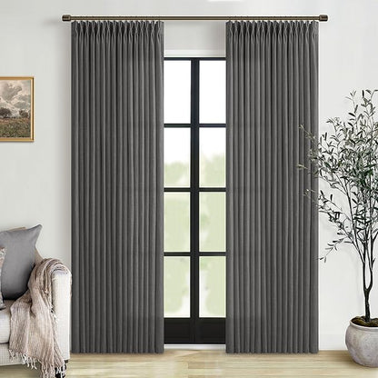 Pinch Pleat 105 Inches Linen Semi Sheer Dark Grey Curtains 50W | Charcoal Grey by Twodrapes