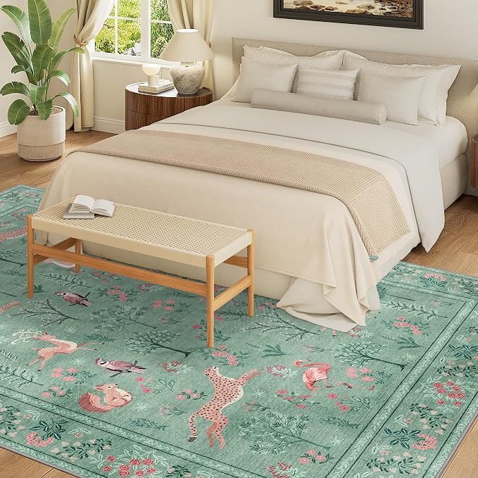 DUKINO 6x9 Area Rug, Washable Animal Living Room Rug Non Slip, Teal | Soft - Image 3