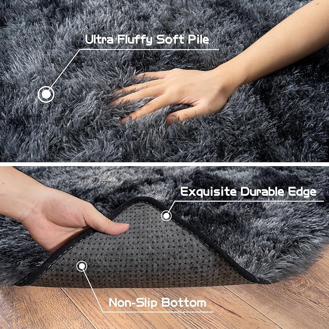 Pionblank Fluffy Area Rug for Bedroom 4x6, Indoor Plush Carpet, Dark Grey | - Image 6
