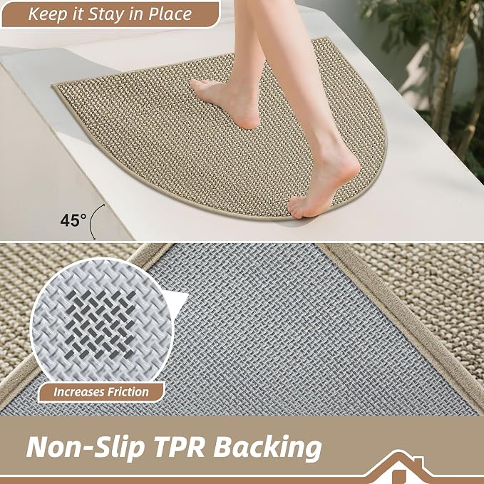 BEQHAUSE Dirt Trapper Door Mat 17" x 30" Half Circle Non Slip, Light Beige | - Image 4