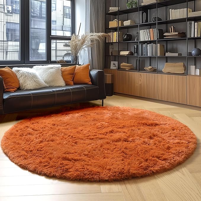Amdrebio Burnt Orange Small Shag Round Circle Area Rug 3Ft - Image 7