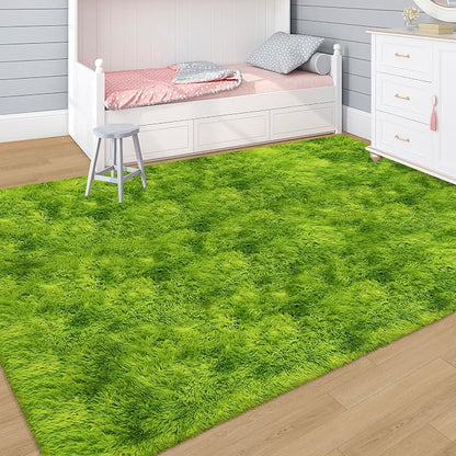 Green Tie-Dyed Rug for Living Room 5x8 Fluffy Area Rug Mat Bedside Throw Rug - Image 2