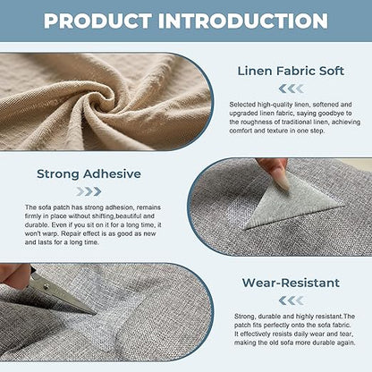 BESEZX Linen Fabric Repair Patch，3 PCS 9 * 11 Inch Self-Adhesive Couch Fabric - Image 3