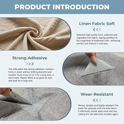 BESEZX Linen Fabric Repair Patch，3 PCS 9 * 11 Inch Self-Adhesive Couch Fabric - Image 4