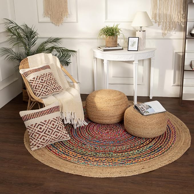 · REDEARTH · Jute Circular Low Pouf Ottoman - Image 10