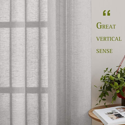 NICETOWN Semi Sheer Grey Curtains 84 inches Long, Grommet Linen Weave Semi - Image 5