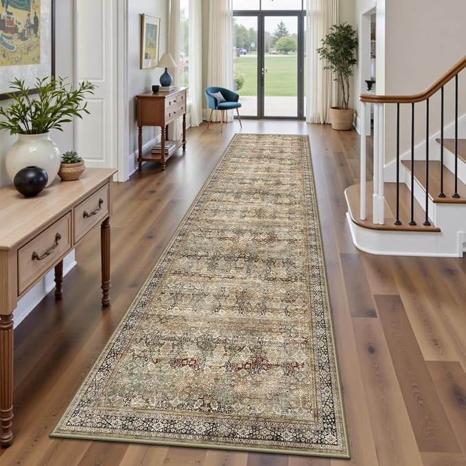 2x8 Hallway Runner Rug, Washable Vintage Retro Long Runner Rugs - Image 3