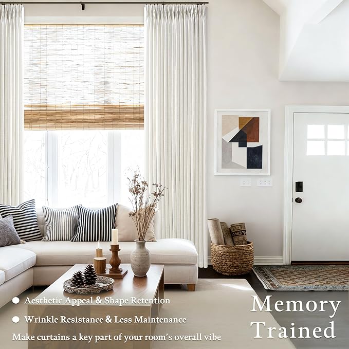 126 Inch Long Pinch Pleat Natural Light Filter Linen Curtains 50 Inch Wide | - Image 2