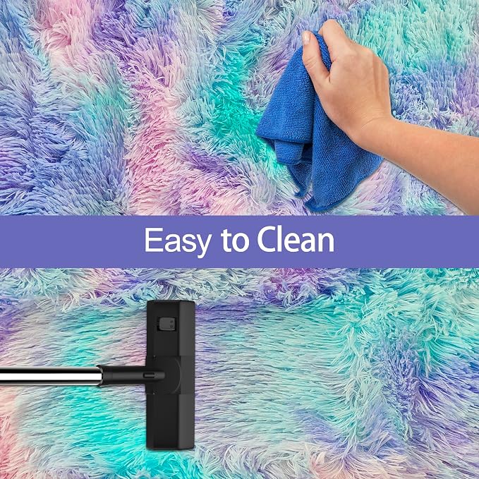 Small Area Rug for Bedroom 2x3ft Mini Tie-Dye Purple Rainbow Fluffy Rug Mat - Image 7