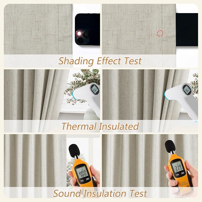 100% Blackout Linen Curtains for Bedroom 90 inches Long, Thermal Insulated Room - Image 5