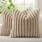 decorUhome Fall Faux Fur Throw Pillow Covers 24x24 Set of 2 Khaki Brown | by decorUhome