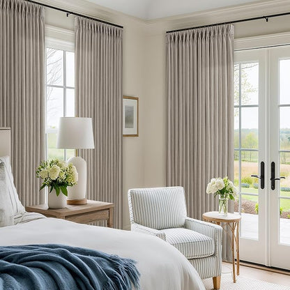92 Inch Taupe Linen Pinch Pleated Light Filtering Curtains 50x92 2 Panels | - Image 7