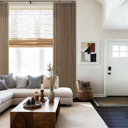 Pinch Pleat Linen Memory Trained Semi Sheer Brown Curtains 126 Inches Long | by Twodrapes