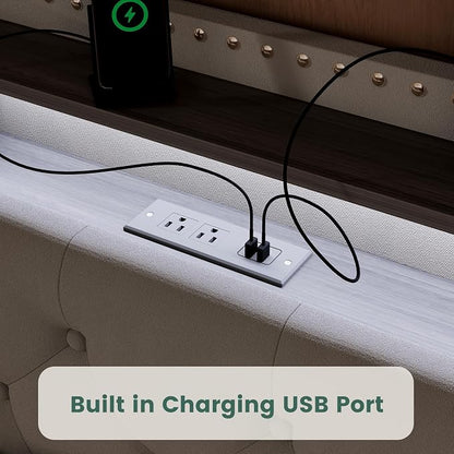 LARMACE King Bed Frame with 4 Storage Drawers and USB Charging Station Velvet - Image 4