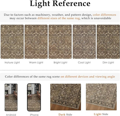 8x10 Brown Vintage Floral Washable Area Rug - Image 9