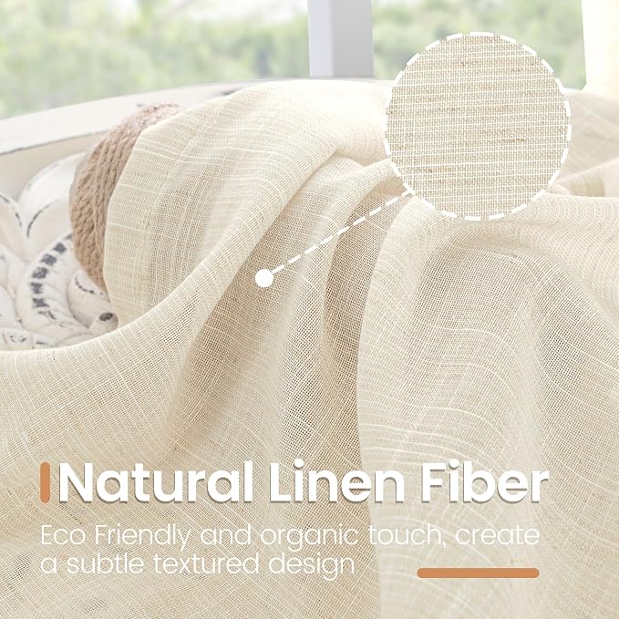 BGment Extra Long Beige Linen Curtains 96 Inch Length - Image 3
