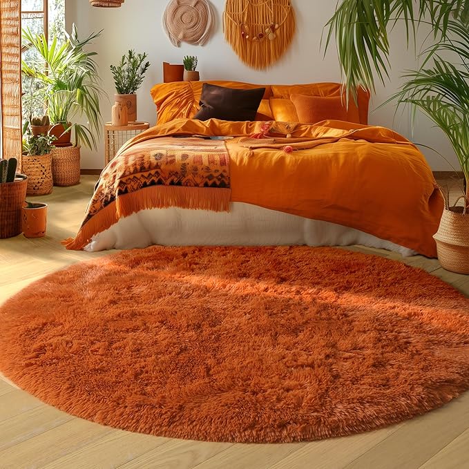 Amdrebio Burnt Orange Large Shag Round Area Rug 7Ft - Image 5