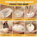 Sourdough Starter Kit, 10" Oval Banneton Sourdough Bread Baking Supplies with Bread Scoring Lame, Scrapers, Dough Whisk, Sour dough Bread Proofing Basket Tools for Fermentation
